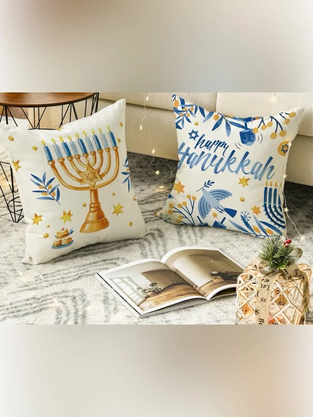 Happy Hanukkah Decorative Pillow Cover Gifted Pillow Included